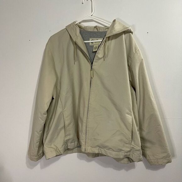 Eddie Bauer Khaki Tan Lightweight Jacket Size XXL Windbreaker Lined With Hood - Picture 1 of 4